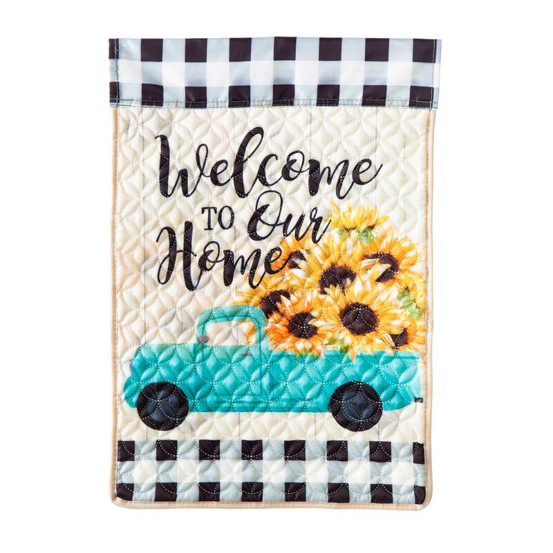 12.5 in. x 18 in. Mint Sunflower Truck Garden Quilted Flag