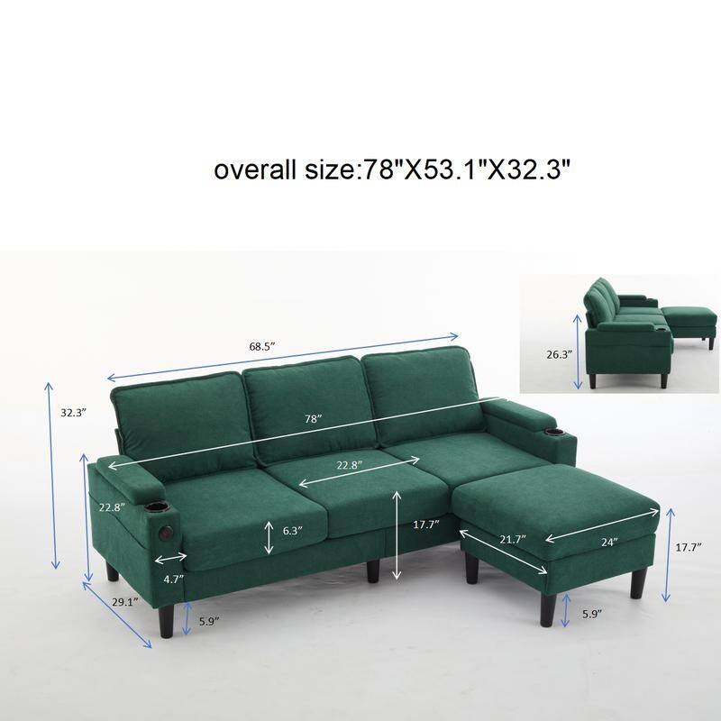 78" 3 Seater Sofa with Storage Bench