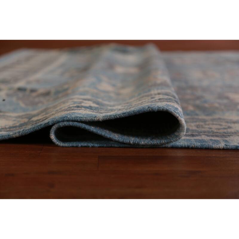 Hand Knotted Oriental 100% Wool Carpet Transitional Geometric Navy Blue & Blues Oushak Area Rug - 11' 4'' X 8' 3''