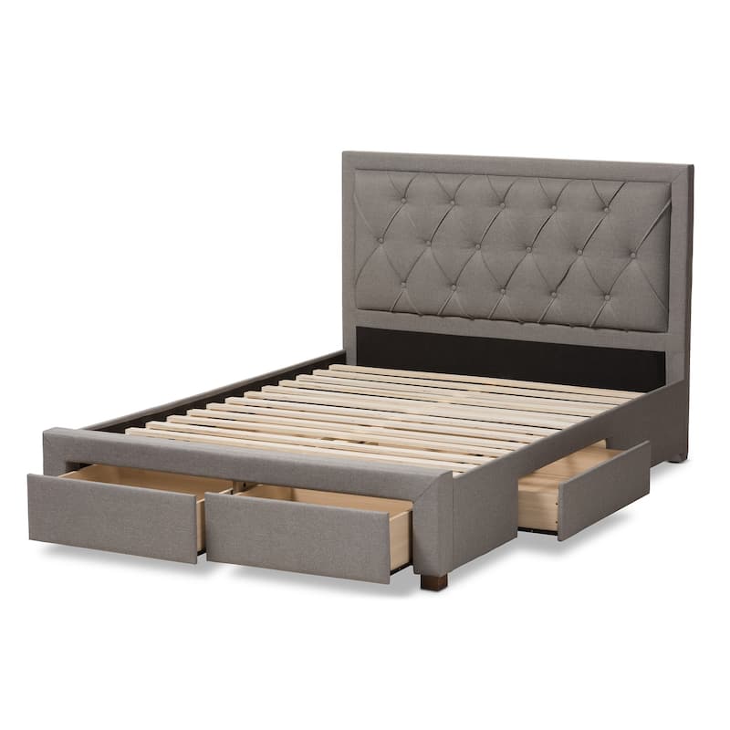King Size Storage Bed with Headboard - Modern Fabric Upholstered Platform Bed Frame - Grey Bedroom Furniture