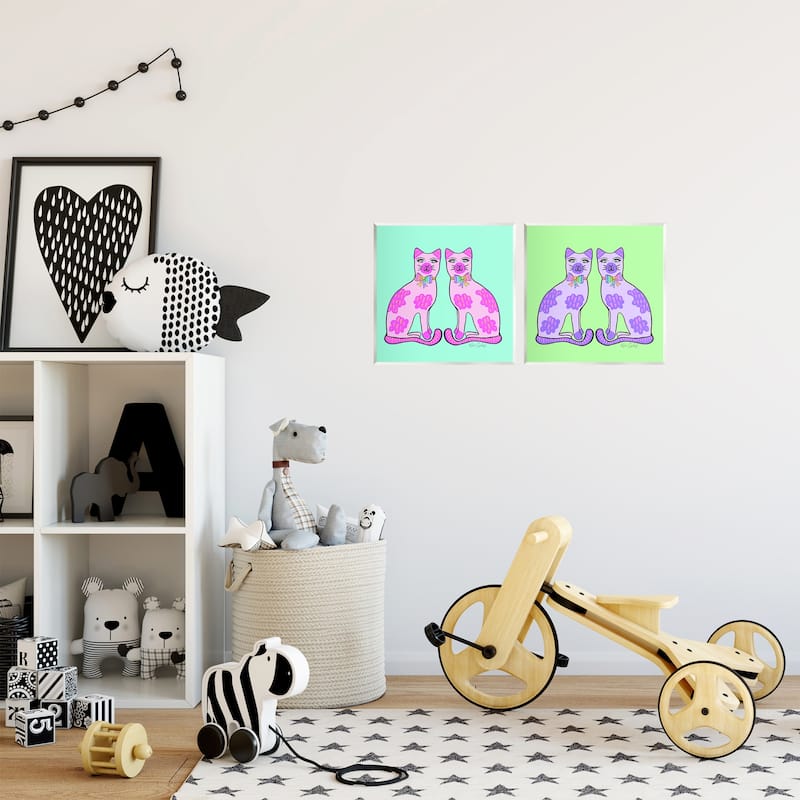 Stupell Bright Purple Cat Pairs Wall Plaque Art Design By Katie Conley (Set of 2)