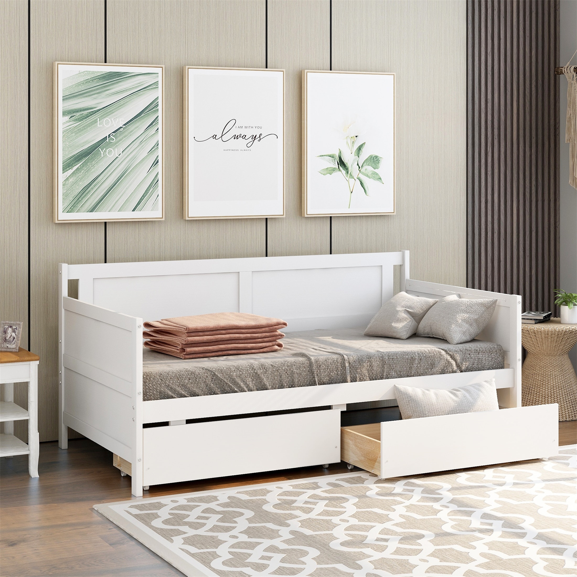 White daybed shop with storage drawers