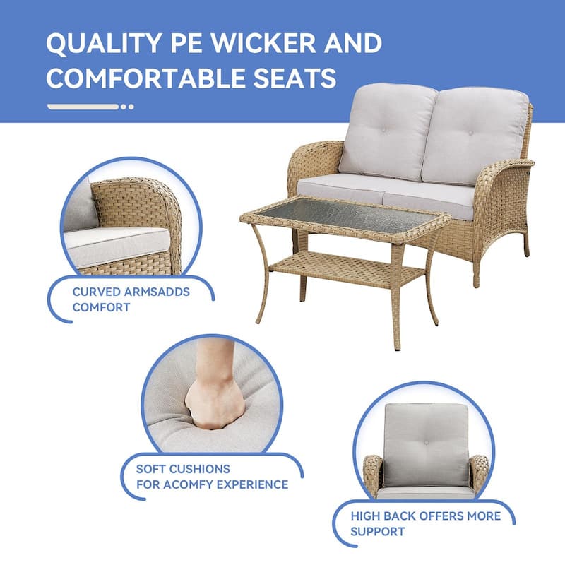 Gymojoy Outdoor Loveseat Sofa Coffee Table Rocking Chair SIde Table Set