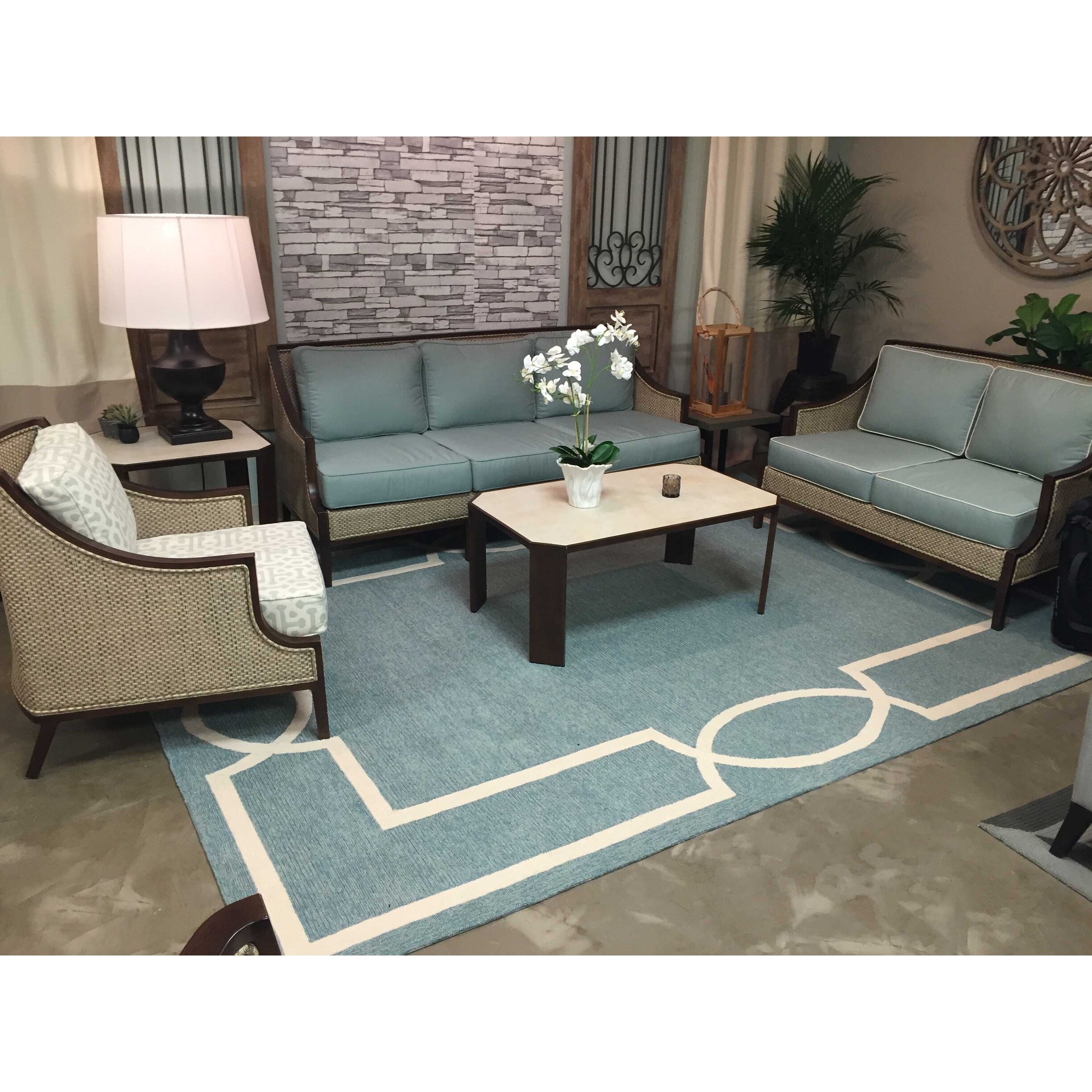 3'X5' Spa Blue Hand Hooked Uv Treated Bordered Indoor Outdoor Area Rug 3'X5' Spa Blue Hand Hooked Uv Treated Bordered Indoor Outdoor Area Rug