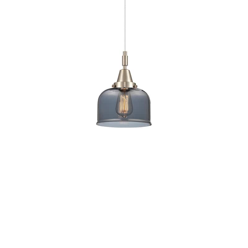 Innovations Lighting 447-1P-12-8 Bell Pendant Bell 8" Wide Mini - Brushed Satin Nickel / Light Smoke