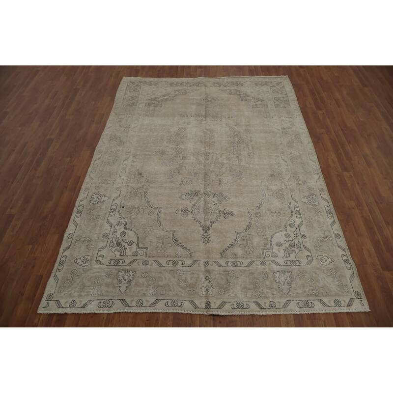 Hand Knotted Oriental 100% Wool Carpet Traditional Medallion Beige & Ivories Tabriz Area Rug - 10' 0'' X 6' 11''