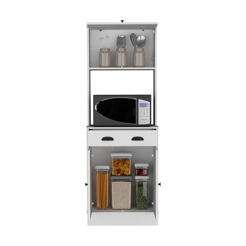 Compact Kitchen Pantry Cabinet Microwave Stand, Engineered Wood and Particle Board
