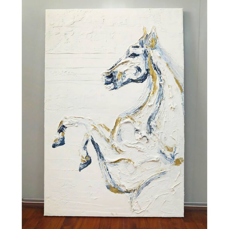 Majesty Hand Painted Oil Canvas Wall Art with Rearing Horse Design