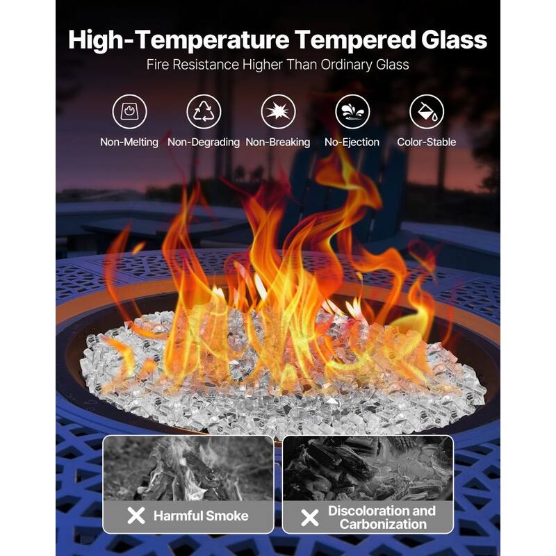 Clear Tempered Crushed Glass Fireplace Glass Rocks 10 lbs. Heat Resistant - 1/2 inch
