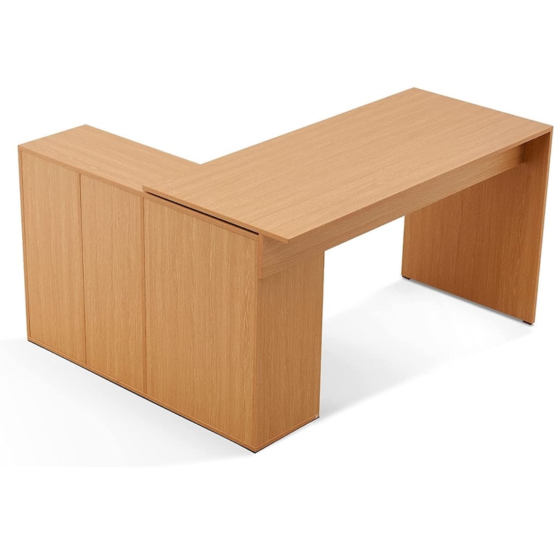 ivinta Convertible Executive Desk, L Shaped Computer Office Desk Wood Corner Deak with Storage Drawer