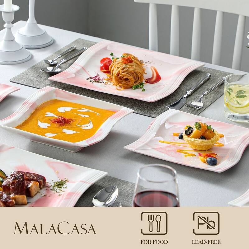 MALACASA Series Flora 30-Piece Porcelain Marble Dinnerware Set