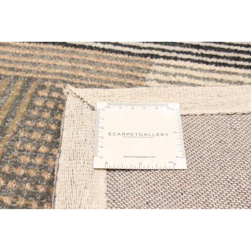 ECARPETGALLERY Hand Tufted Timeless Khaki Wool Rug - 5'0 x 8'0