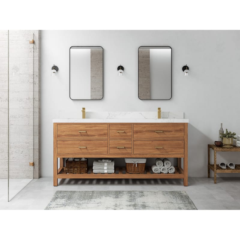 Willow Collections 72 in. W x 22 in. D Parker Solid Teak Double Sink Bathroom Vanity with Countertop