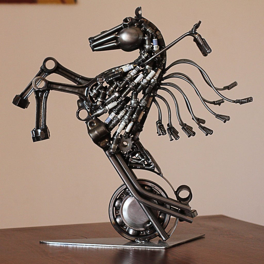 Novica Handmade Iron Horse Upcycled Metal Auto Part Sculpture