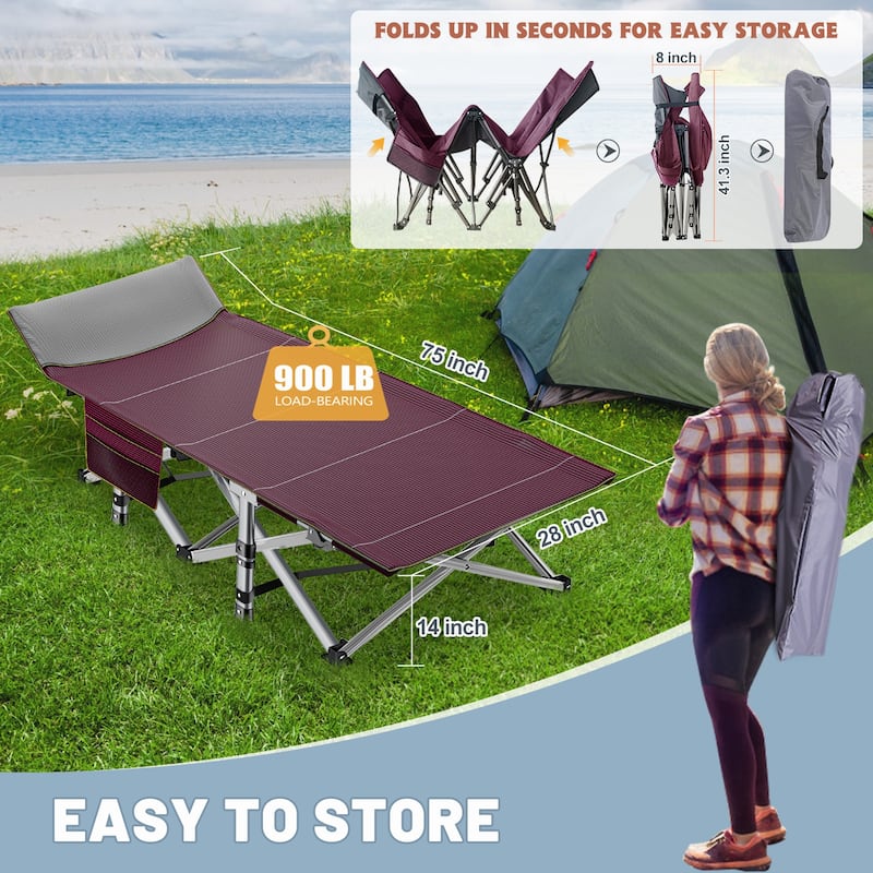 DoCred Folding Bed, Heavy Duty Outdoor Camping Cot with Carry Bag