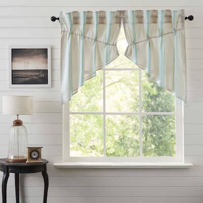 Grain Sack Aqua Prairie Swag Set of 2 36x36x18