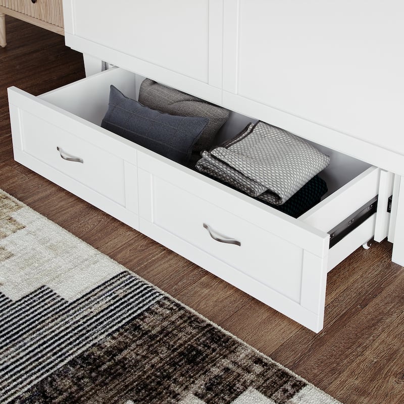 Chelsea Queen Murphy Bed Chest with 6" Mattress, Storage Drawer & Built-In Charger in White