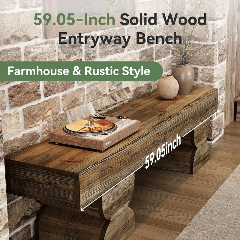 Farmhouse 59-Inch Entryway Bench, Solid Wood Shoe Bench