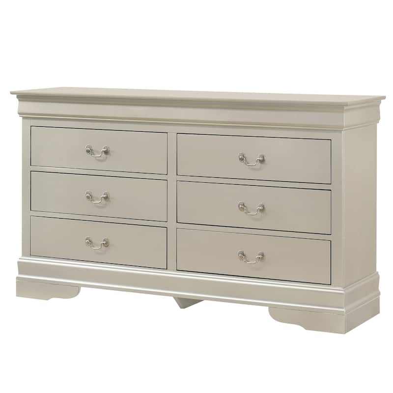 6-Drawer Wooden Bedroom Dresser - 57" - Silver Champagne