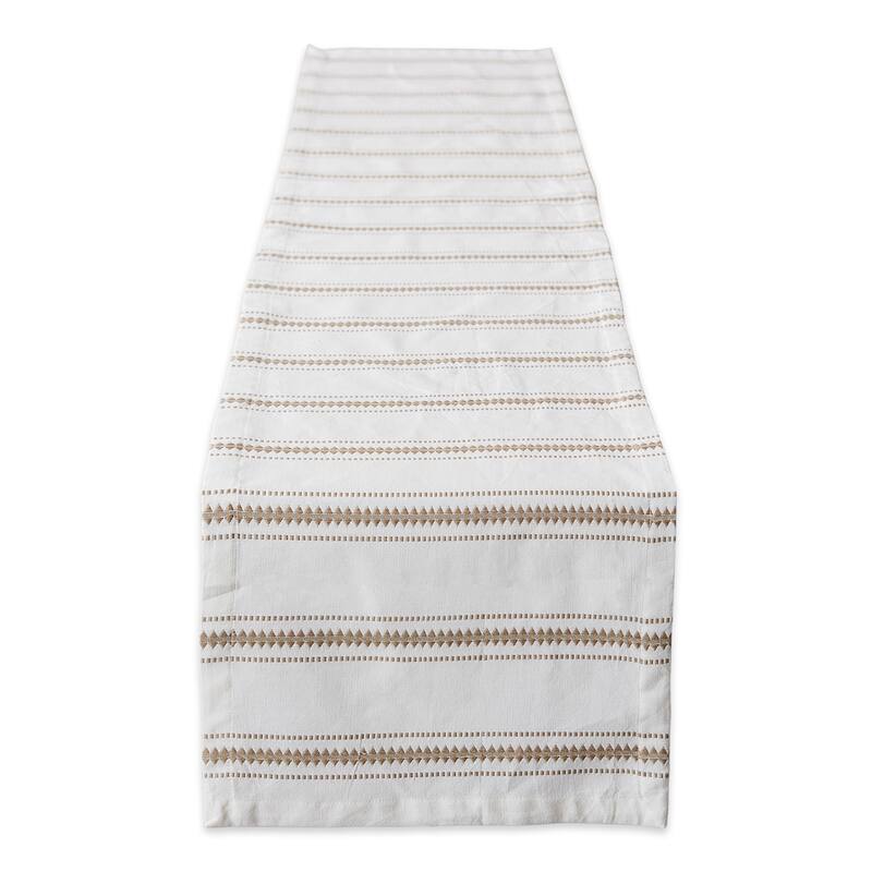 14" x 72" Stone Brown White Zig Dobby Stripe Decorative Table Runner