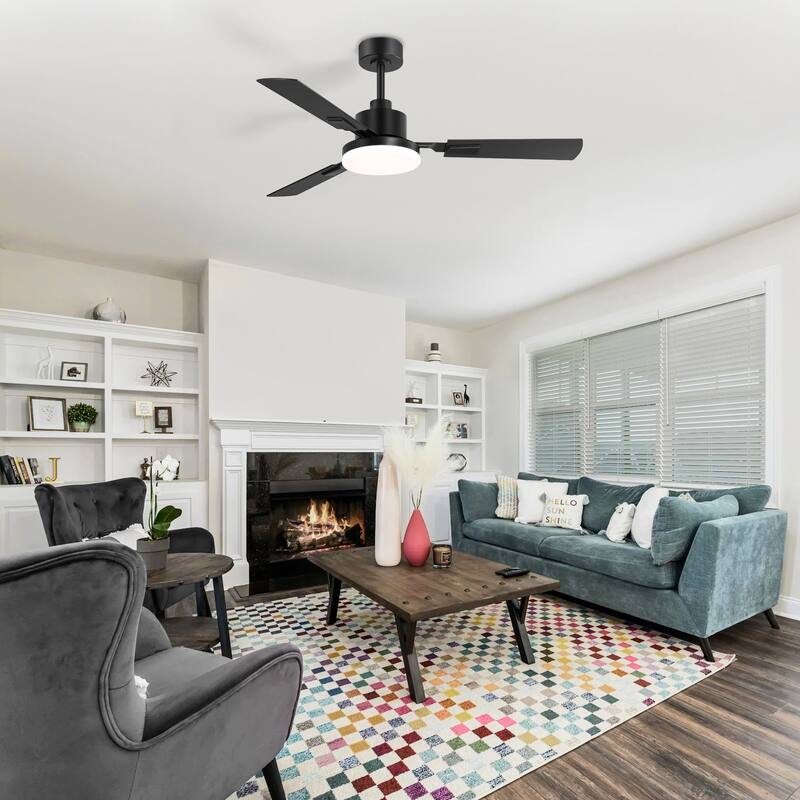 48"/52"/60"/72" Modern Black LED Ceiling Fan with Light Remote (3/5/6/8/12 Reversible Blades)