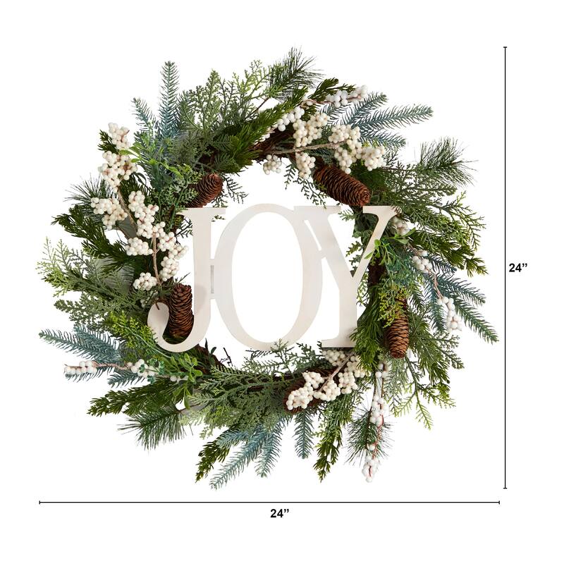 Pine Cones and Berries "Joy" Artificial Christmas Wreath, 24-Inch, Unlit
