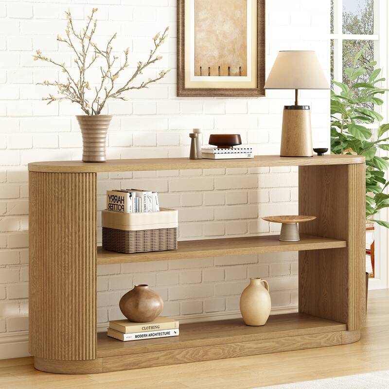 Modern Entryway Console Table with Open Shelf & Elegant Wood Grain - Natural