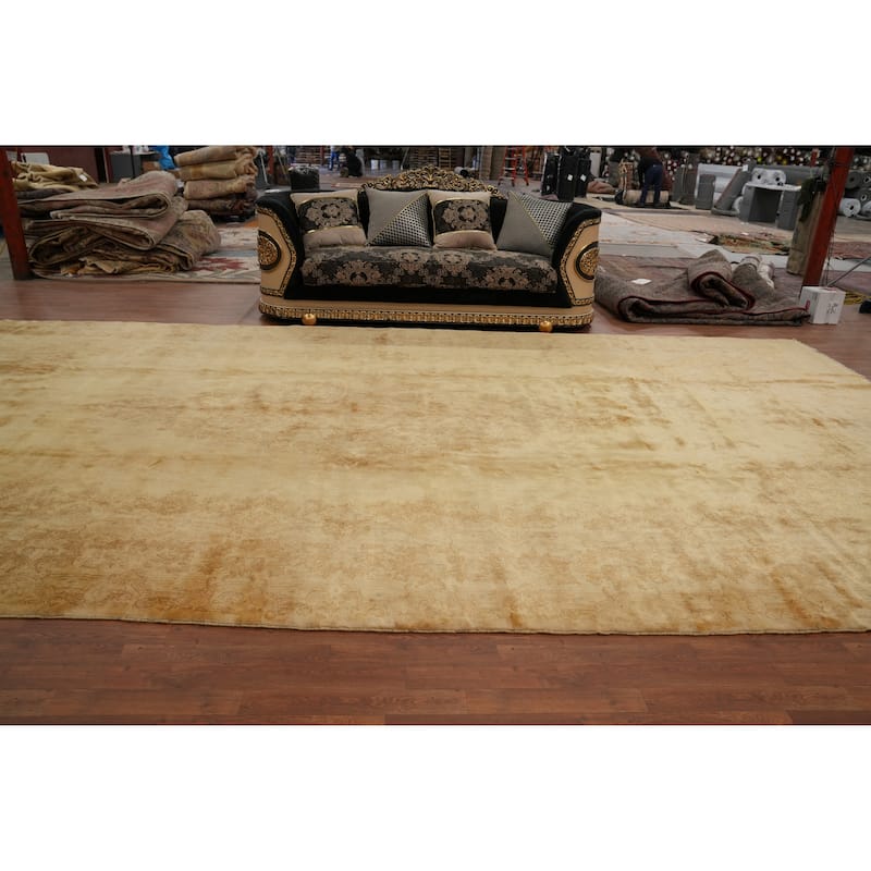 Hand Knotted Oriental 100% Wool Carpet Traditional Floral Yellow & Gold Kerman Area Rug - 20' 8'' X 10' 6''