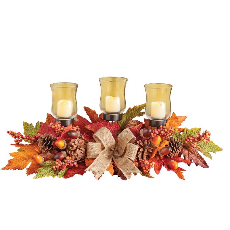 Autumn Leaves Arrangement Votive Candle Centerpiece - 14.400 x 8.500 x 6.600