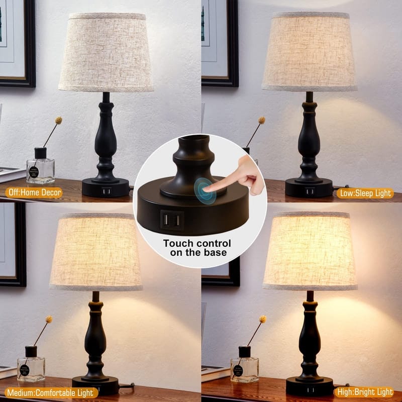 Lamps for Bedrooms Set of 2, Touch Bedside Table Lamp with USB Ports