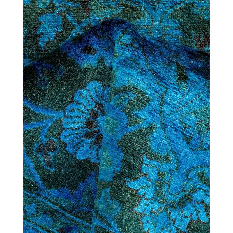Overton Hand Knotted Wool Vintage Inspired Modern Contemporary Overdyed Blue Runner Rug - 2' 7" x 9' 3"