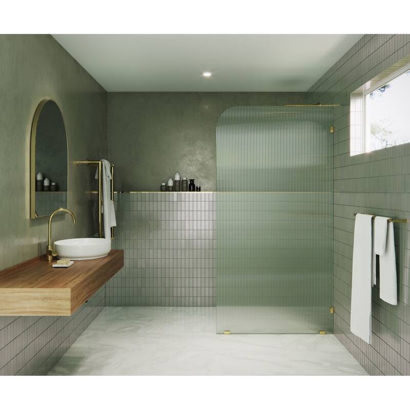 Glass Warehouse FL-RAD-38-R Aurora 78" High x 38" Wide Shower Screen - Polished Brass
