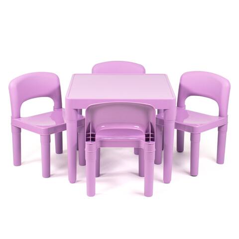 Humble Crew Quinn Kids Lightweight Plastic Table and 4 Chairs Set, Square, Purple
