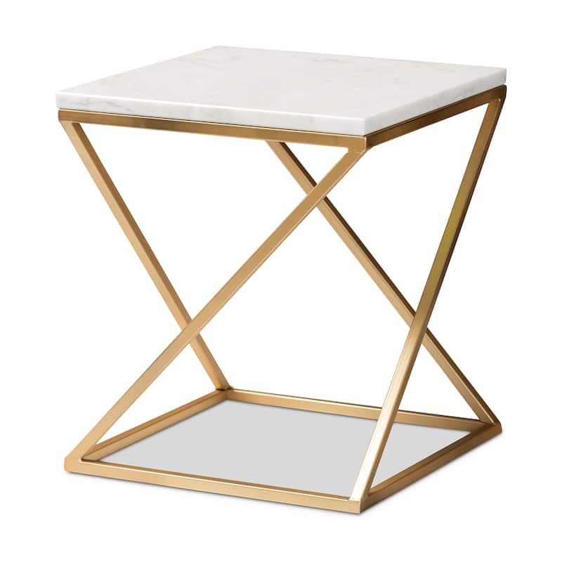 Hadley Modern and Contemporary Metal End Table with Real Marble Top - Marble