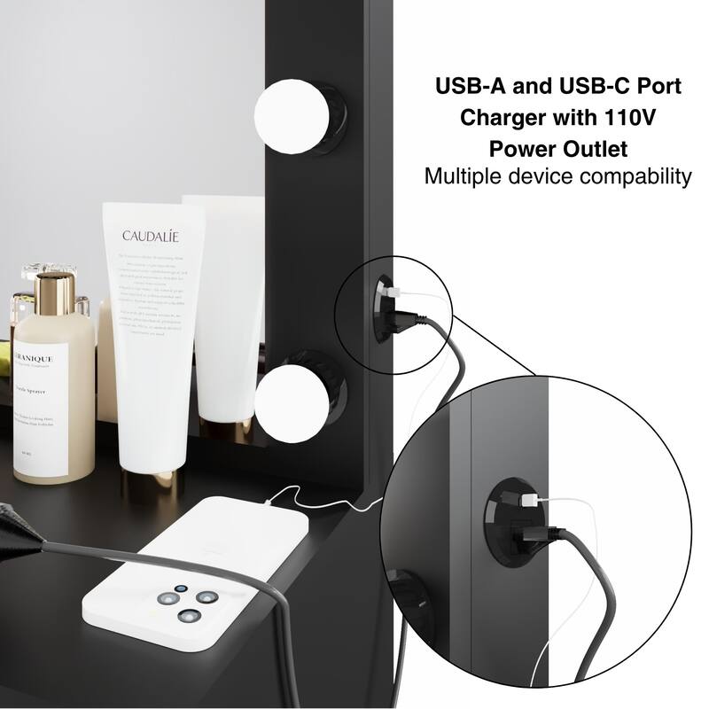 Boahaus Makeup Vanity 7 Drawers Lighted Crystal Knobs USB Port