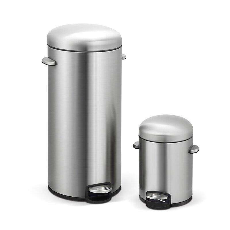 INNOVAZE 8 Gal./30-Liter and 1.3 Gal./5-Liter fingerprint free brushed stainless steel trash can set (Retro)