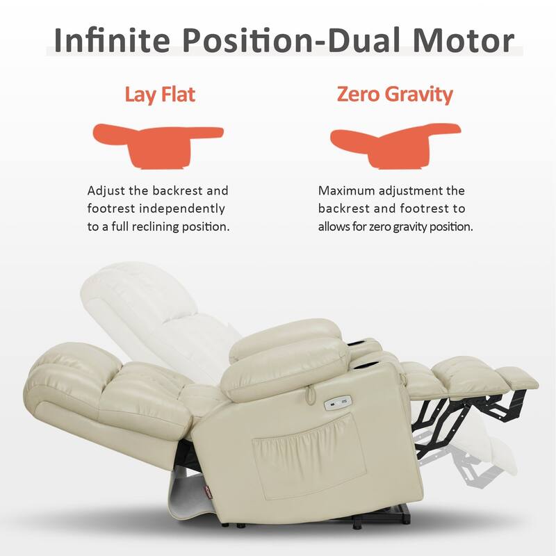 MCombo Medium Dual Motor Power Lift Recliner Chair Infinite Position, Massage and Heat, Extended Footrest, Faux Leather 7890
