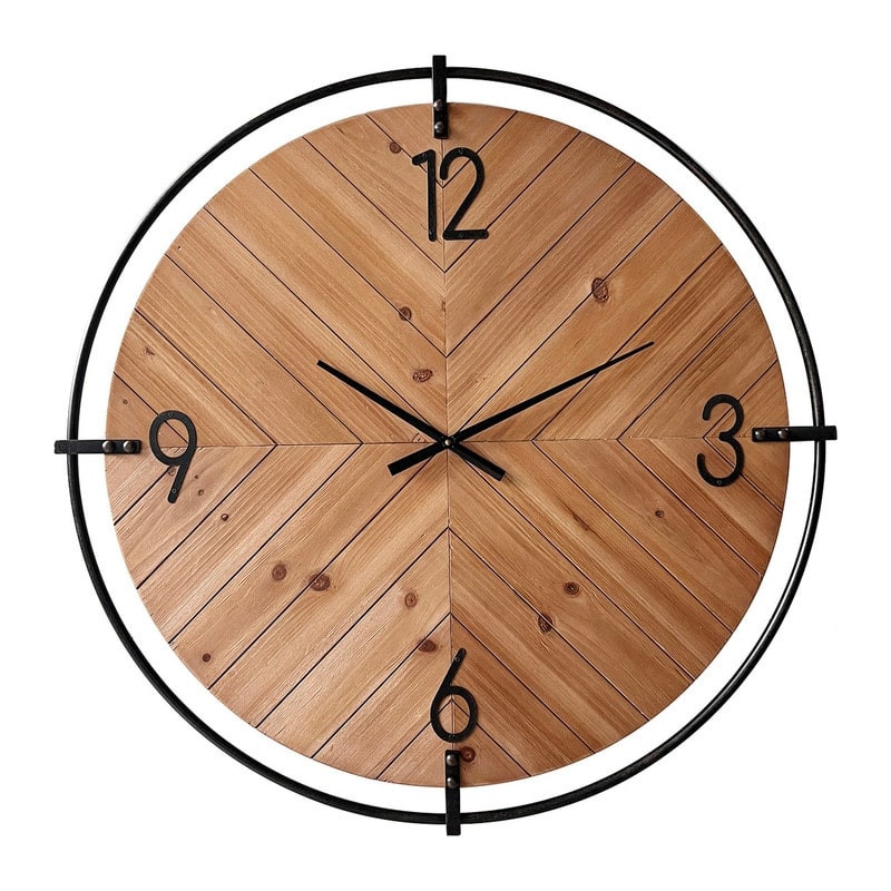 Evelyn Herringbone Wood Round Wall Clock - 33"H x 33"W x 1.25"D
