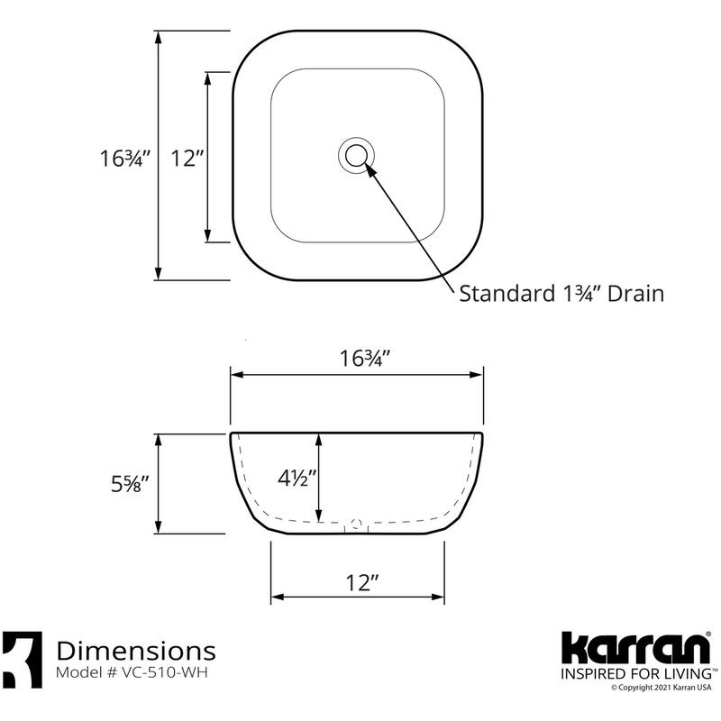 Karran USA VC-510 Valera 16-3/4" Square Vitreous China Vessel Bathroom