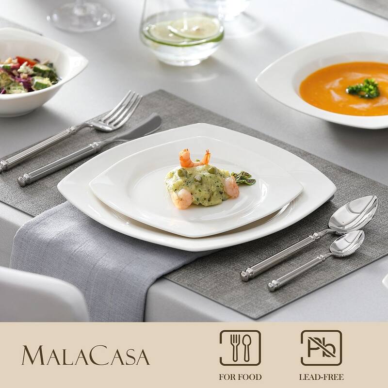 MALACASA 32-Piece New Bone China Dinnerware Set, Service for 8 - Squircle