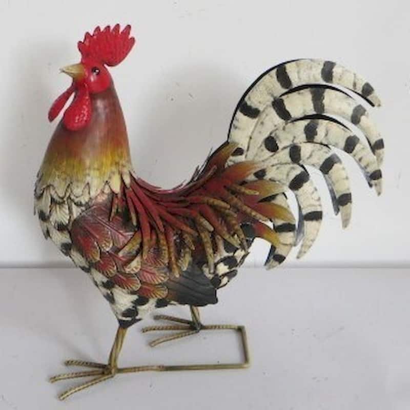 A Metal Rooster Garden Sculpture - Multi-Color