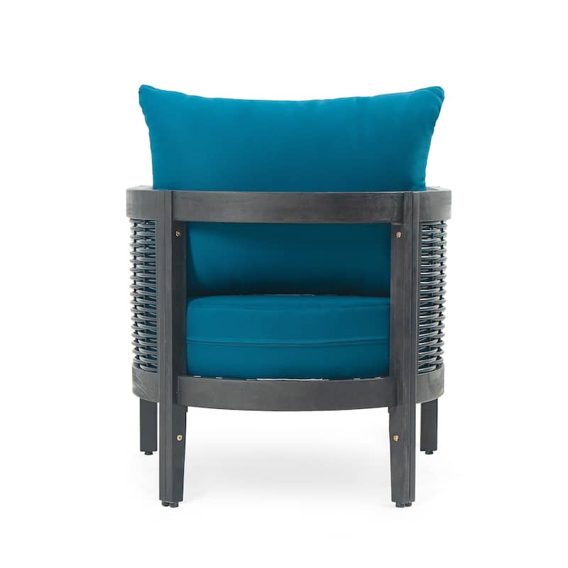 Burchett Outdoor Acacia Wood and Wicker Club Chairs (Set of 2) with Optional Sunbrella Cushions by Christopher Knight Home
