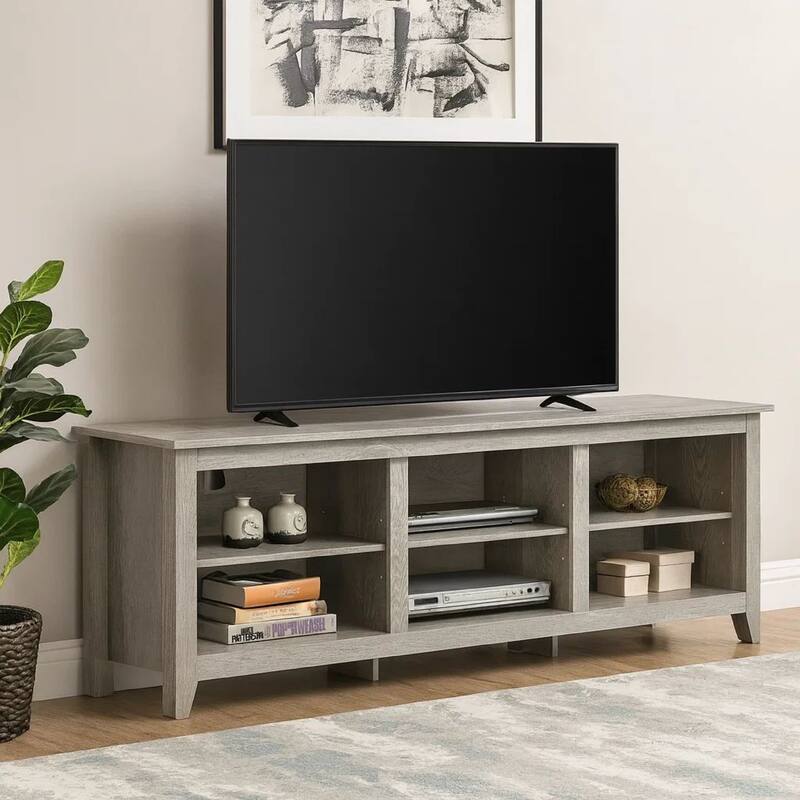 70 Inch TV Media Entertainment Console, 6 Adjustable Shelves, Dusty Gray