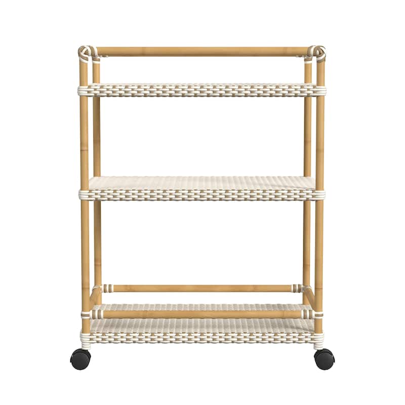 Tobias Outdoor Rattan and Metal 3- Tier Rattan Bar Cart