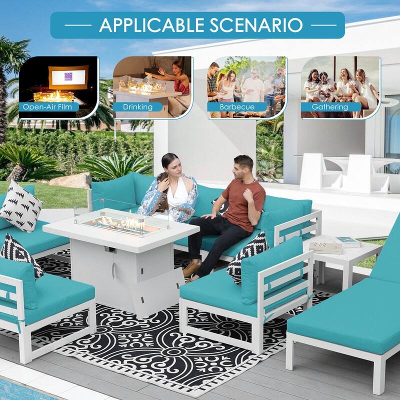 FINCATI 11-piece Oversized Patio Aluminum Sectional Deep Seating Conversation Sofa Set with Lounge Chaises