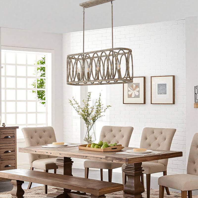 Rustic Metal Oval - Ring 5 - Light Kitchen Island Linear Chandelier