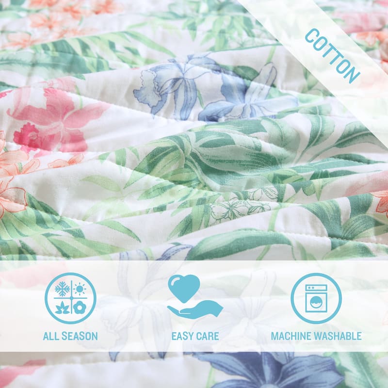 Tommy Bahama Island Orchid Cotton Reversible Pink Quilt Set