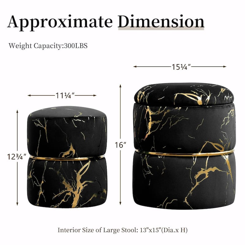 Plush Round Ottomans - Set of 2 with Removable Lids