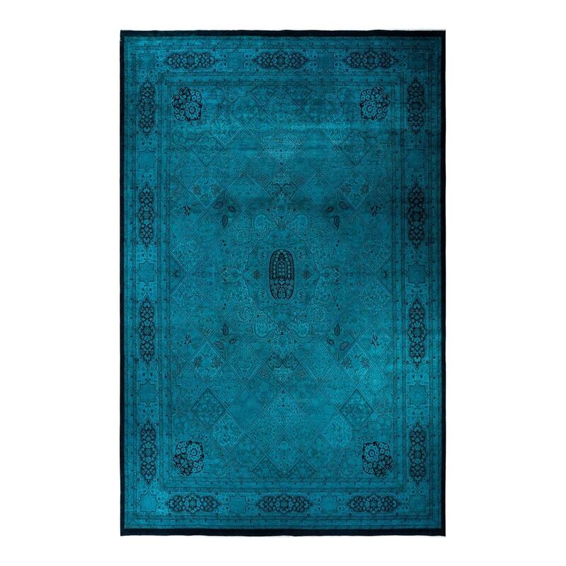Overton Hand Knotted Wool Vintage Inspired Modern Contemporary Overdyed Blue Area Rug - 12' 2" x 18' 6"