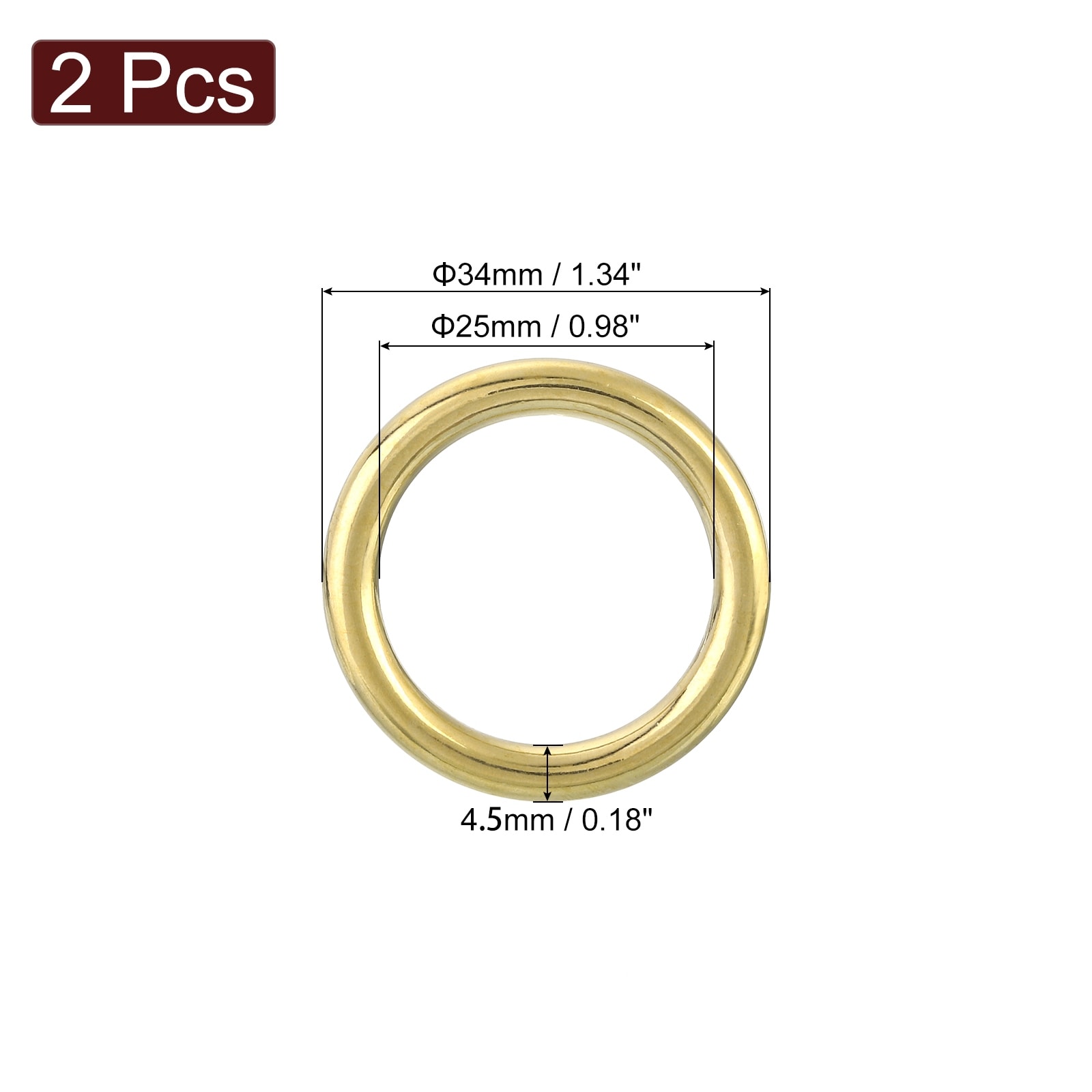 O Ring Buckle, Brass Seamless Welded Circle Loop for Luggage Webbing Craft DIY Decoration Accessories - Copper Color